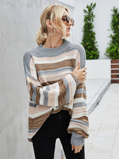 Damen Strickpullover Herbst Bequem Längsestreifig - IdealeKleiden