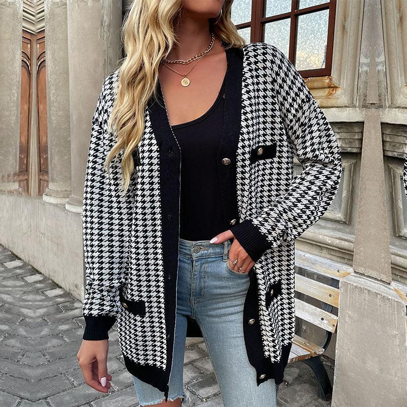 Damen Cardigan Herbstlang Modisch Knopf Front - IdealeKleiden