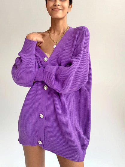 Damen Cardigan Herbst Übergröße Rippstrick Knopf