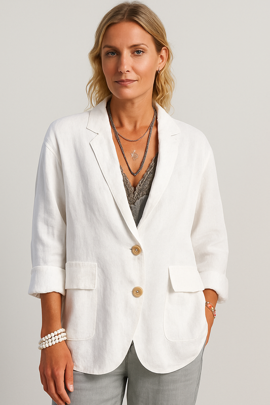 Großer Oversized Blazer Weiß Zweiknopf Stil - IdealeKleiden