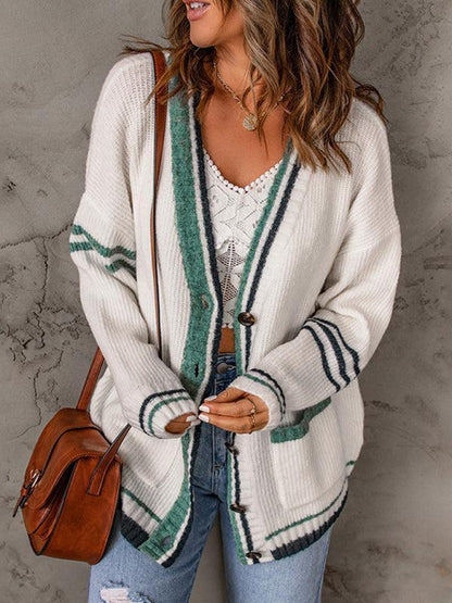 Damen Cardigan Herbst Streifen Kabelstrick - IdealeKleiden