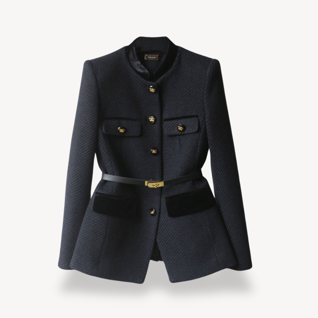 Eleganter Blazer Damen - Samt Effekt & Gold Accents