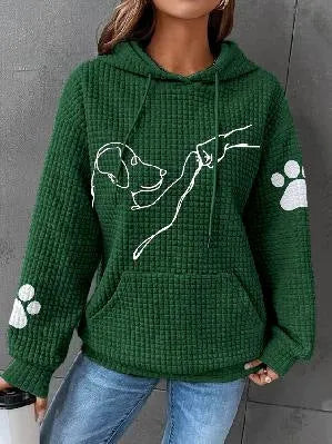 Große Damen Pullover Weich Hundemotiv Kapuze