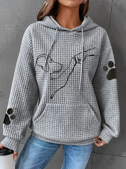 Große Damen Pullover Weich Hundemotiv Kapuze