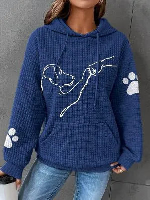 Große Damen Pullover Weich Hundemotiv Kapuze - IdealeKleiden