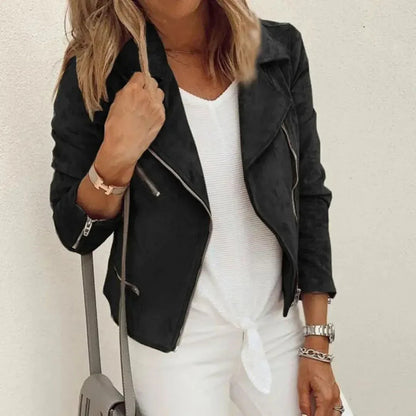 Stylische Lederjacke Frauen - Faux Wildleder Bikerjacke Mit Asymmetrischem Reißverschluss