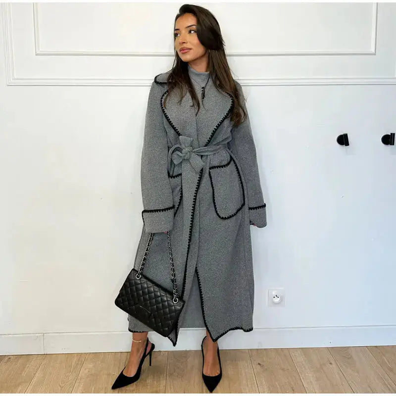 Elegante Damenmantel Revers Tasche Modern