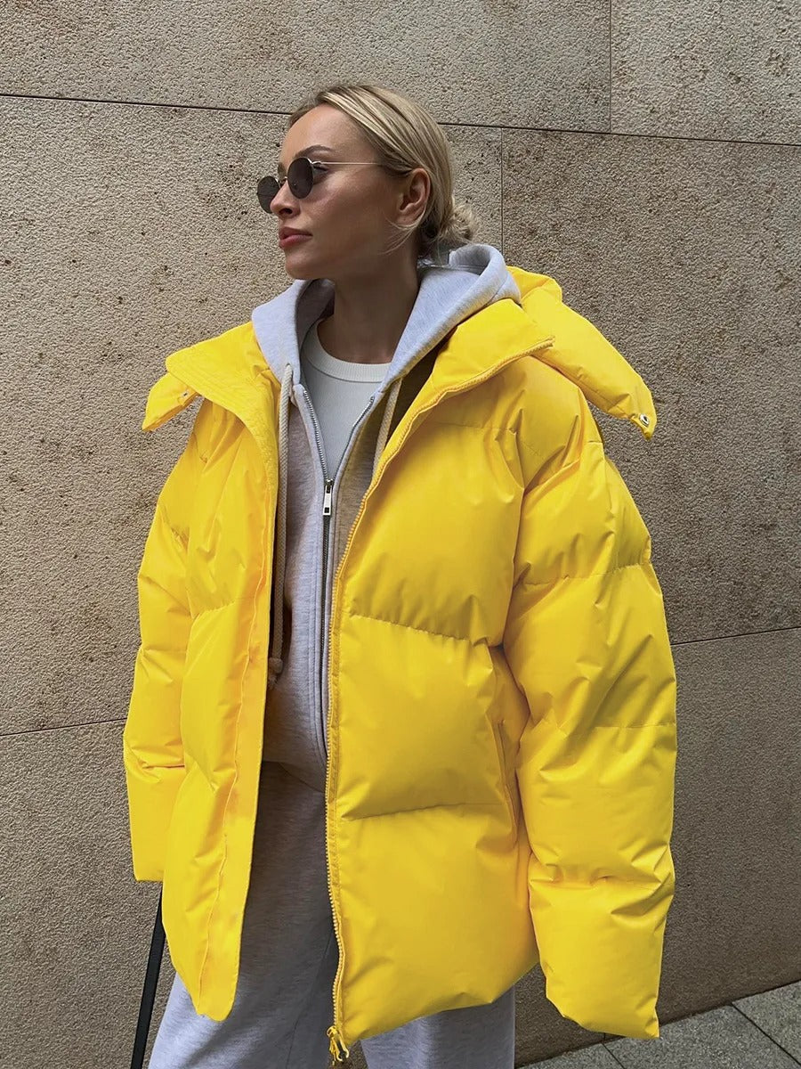Wattierte Damenjacke Kapuze - Kurze Daunenjacke Warm