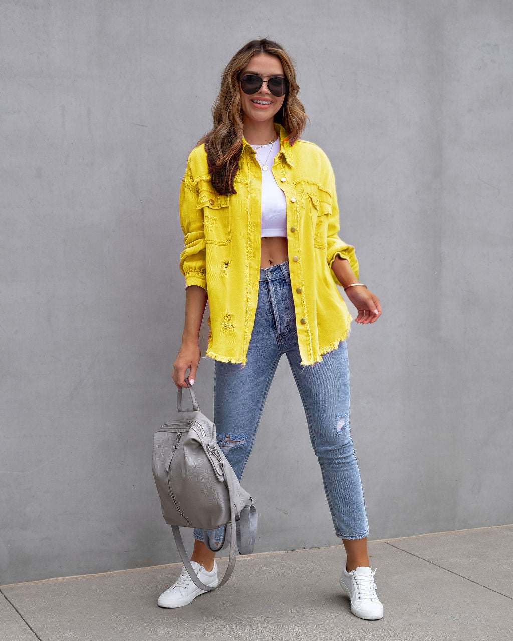 Rissige Denimjacke Trendy Style