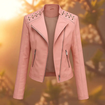 Stylische Lederjacke Schulternaht Design