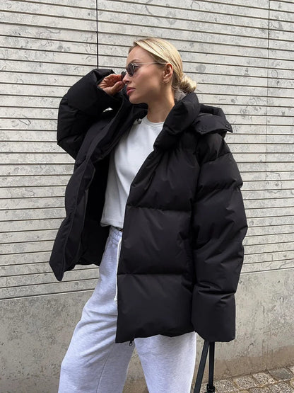 Wattierte Damenjacke Kapuze - Kurze Daunenjacke Warm
