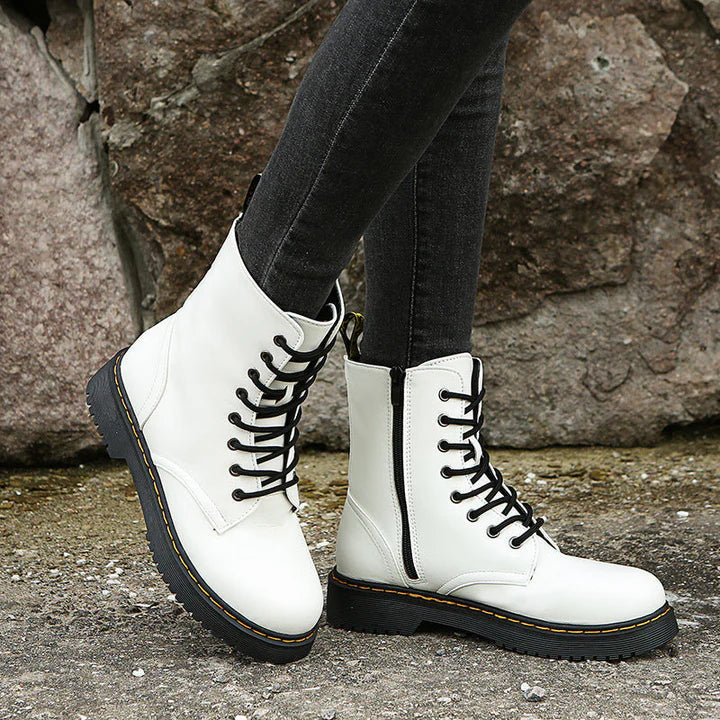 Bequeme Stiefel Damen Schnürsenkel Reißverschluss - IdealeKleiden