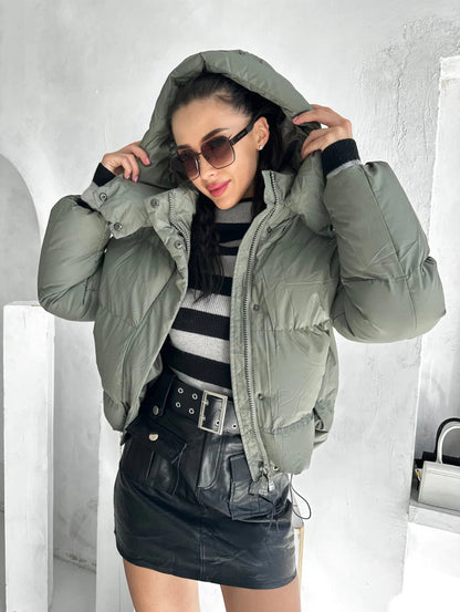 Damen Pufferjacke Warm Gefüttert Glänzend