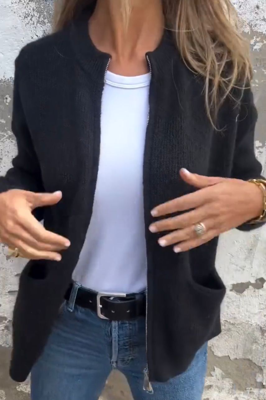 Damen Pulloverjacke Weich Einfarbig Langarm