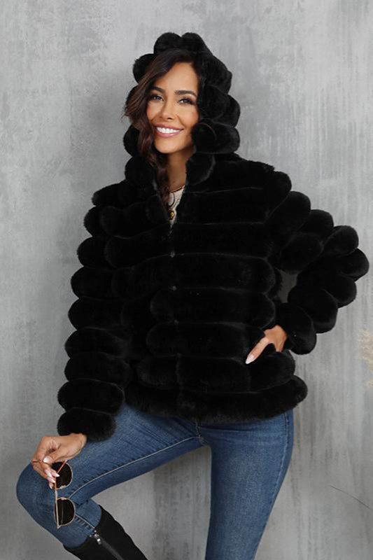 Damen Teddyjacke Kapuze Oversized - IdealeKleiden