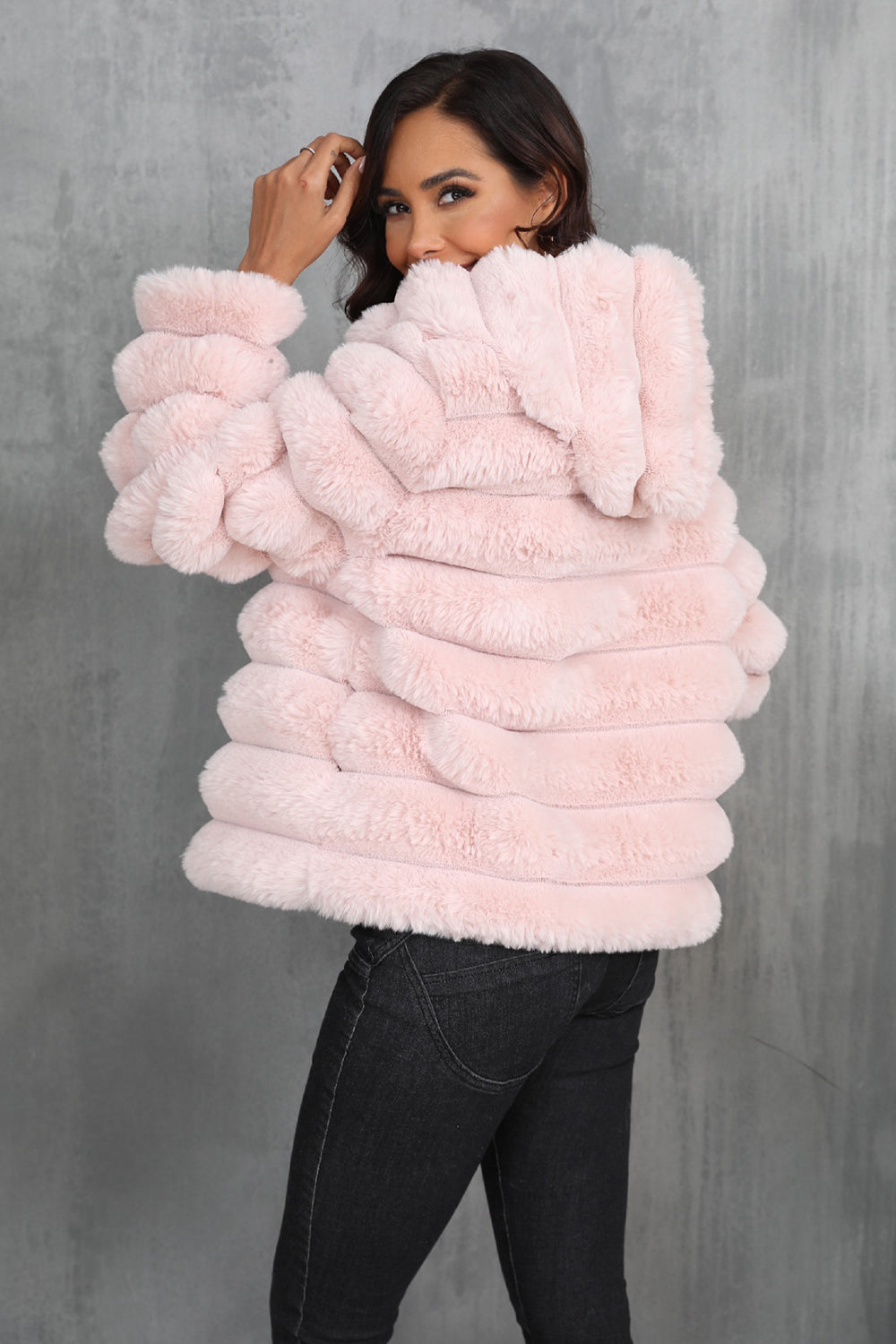 Damen Teddyjacke Kapuze Oversized