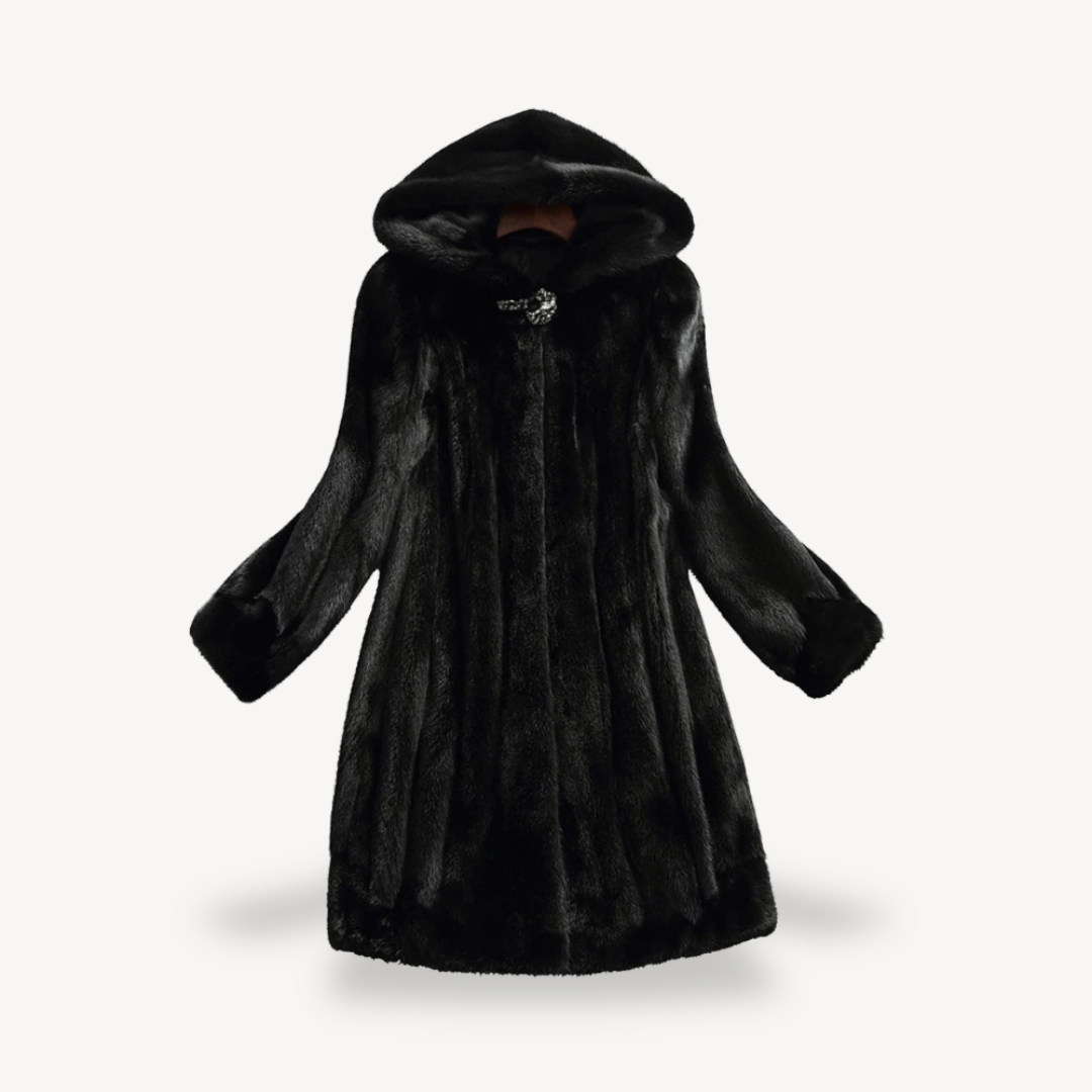 Damen Wintermantel Schwarz Kunstfell Lang