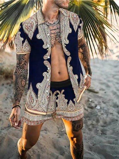 Sommer-Zweiteiler Kurzarm Hemd Shorts Set