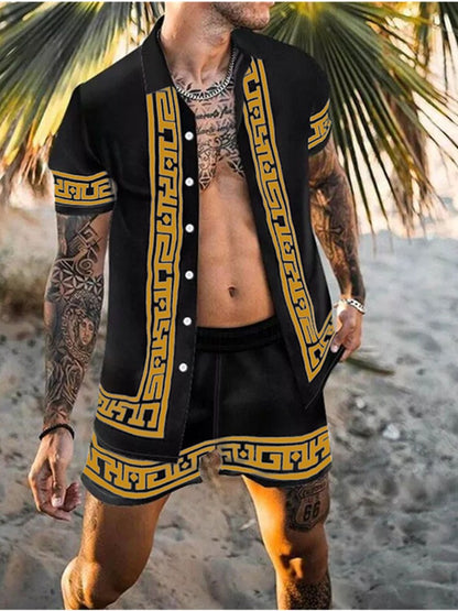 Sommer-Zweiteiler Kurzarm Hemd Shorts Set