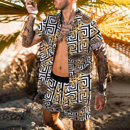 Sommer-Zweiteiler Kurzarm Hemd Shorts Set