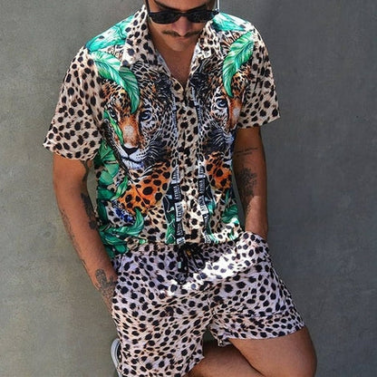 Sommer-Zweiteiler Kurzarm Hemd Shorts Set