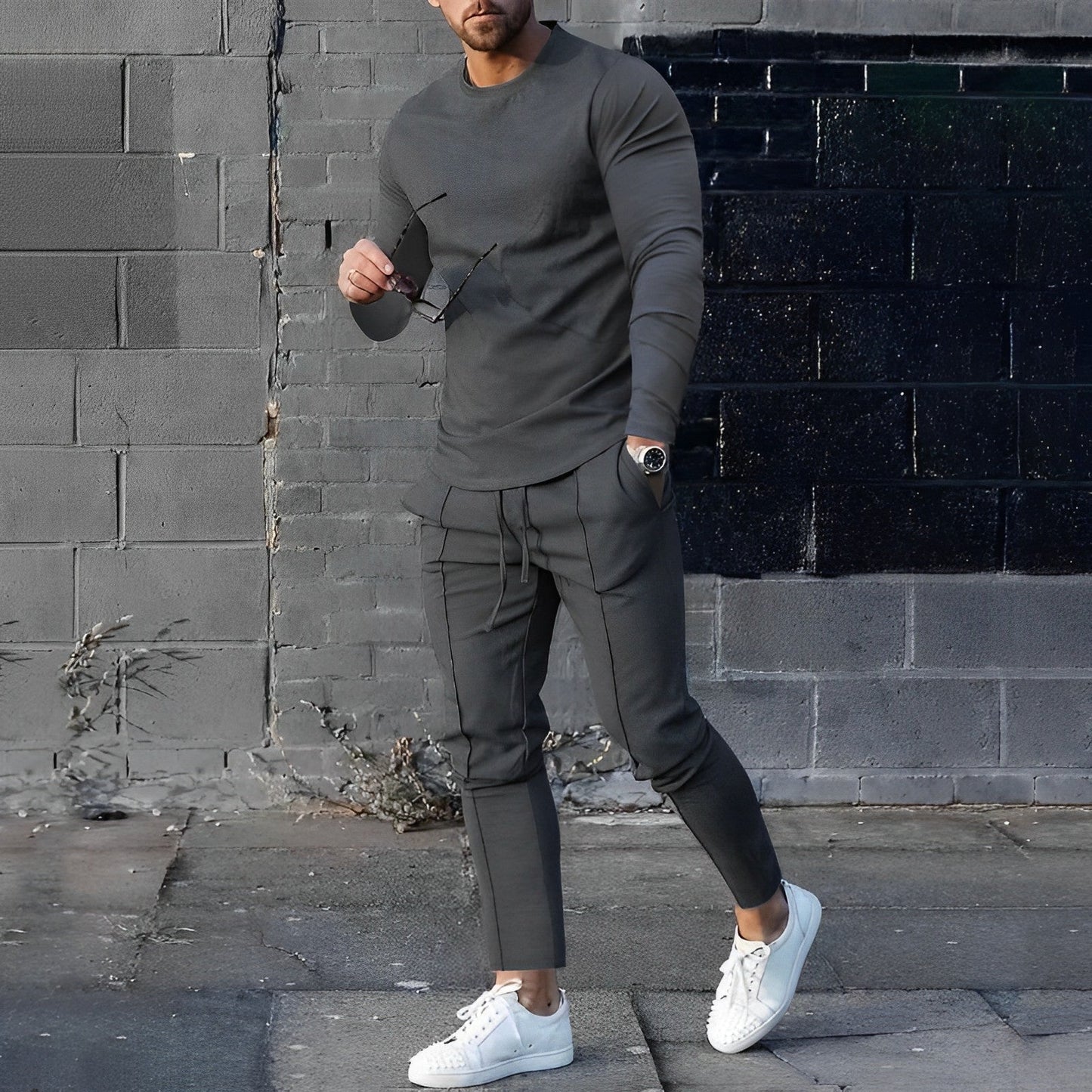 Herren Casual Hose Set mit Kordelzug Bequem