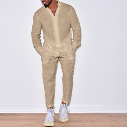 Modernes Herren Set Langarm Leinen