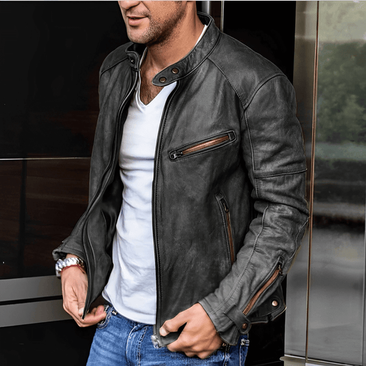 Stylische Lederjacke Männer Modern Design - IdealeKleiden