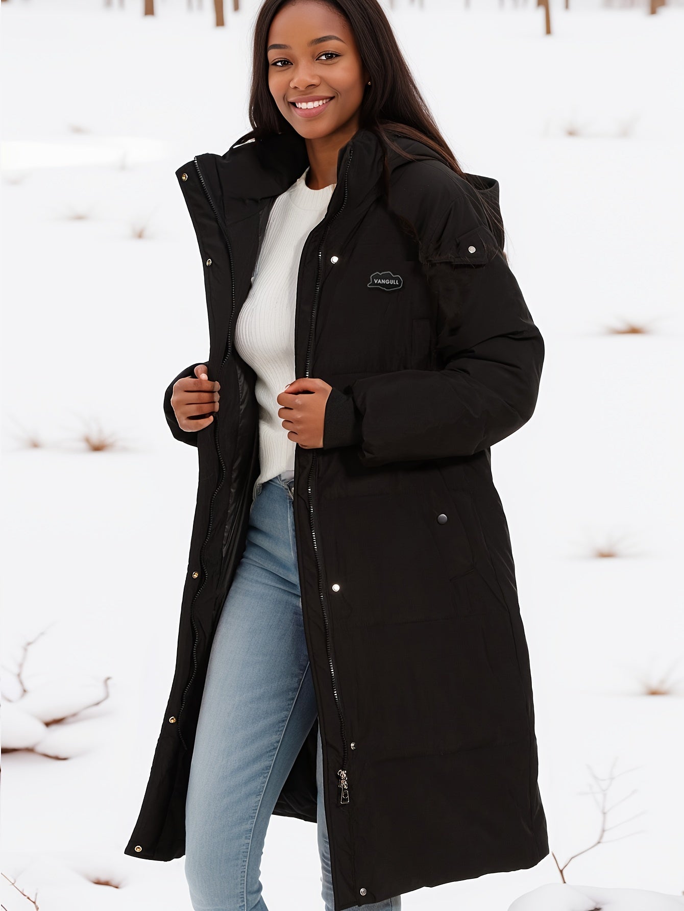 Stylischer Winterparka Schwarz Mit Kapuze