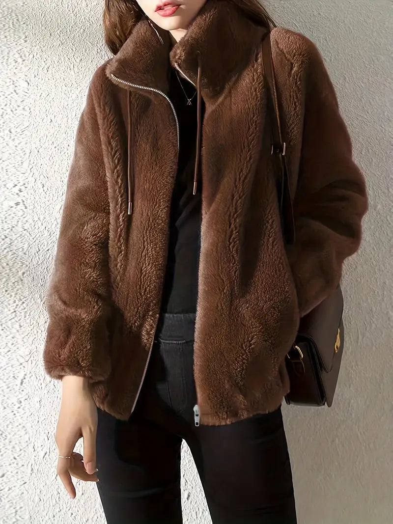 TeddyJacke Damen Oversized Weich Fleece Reißverschluss