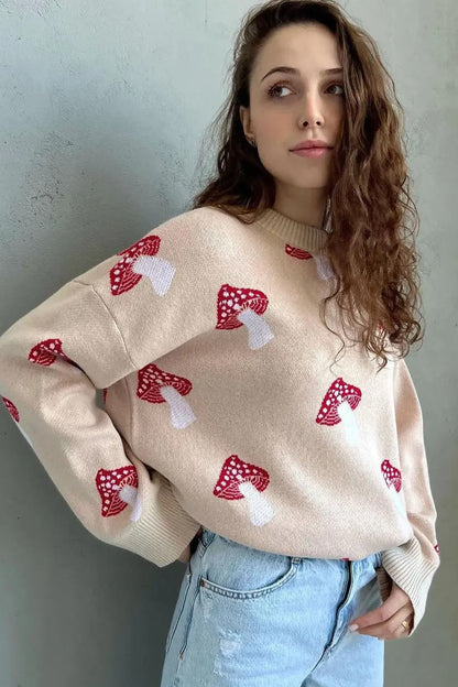 Weicher Jacquard Pullover Pilz Muster