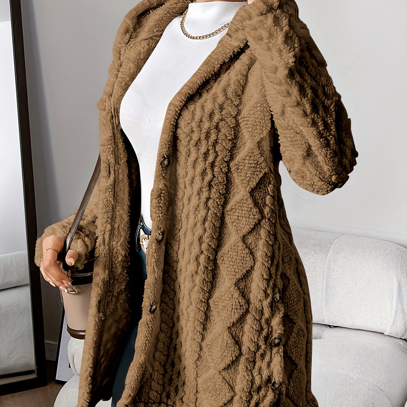 Elegante Damenjacke Lang Mit Kapuze Maritim Stil