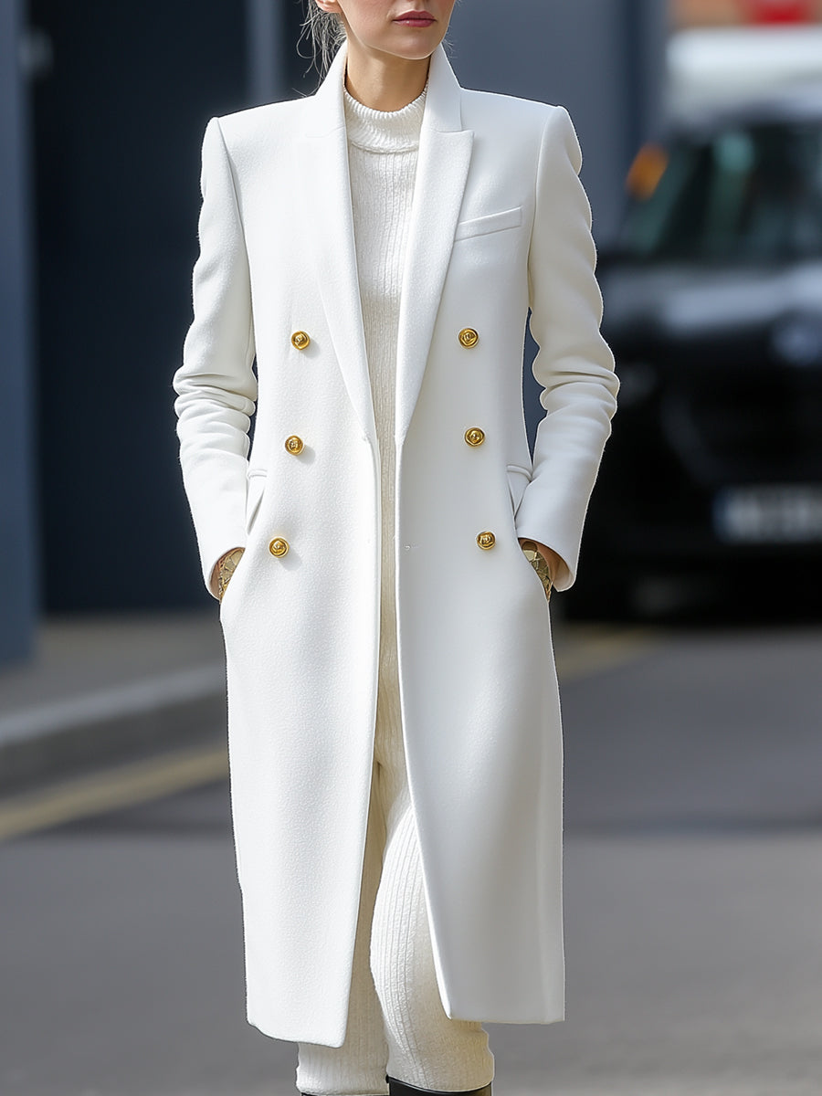 Eleganter Damenblazer Lang Winter Mantel Weiß