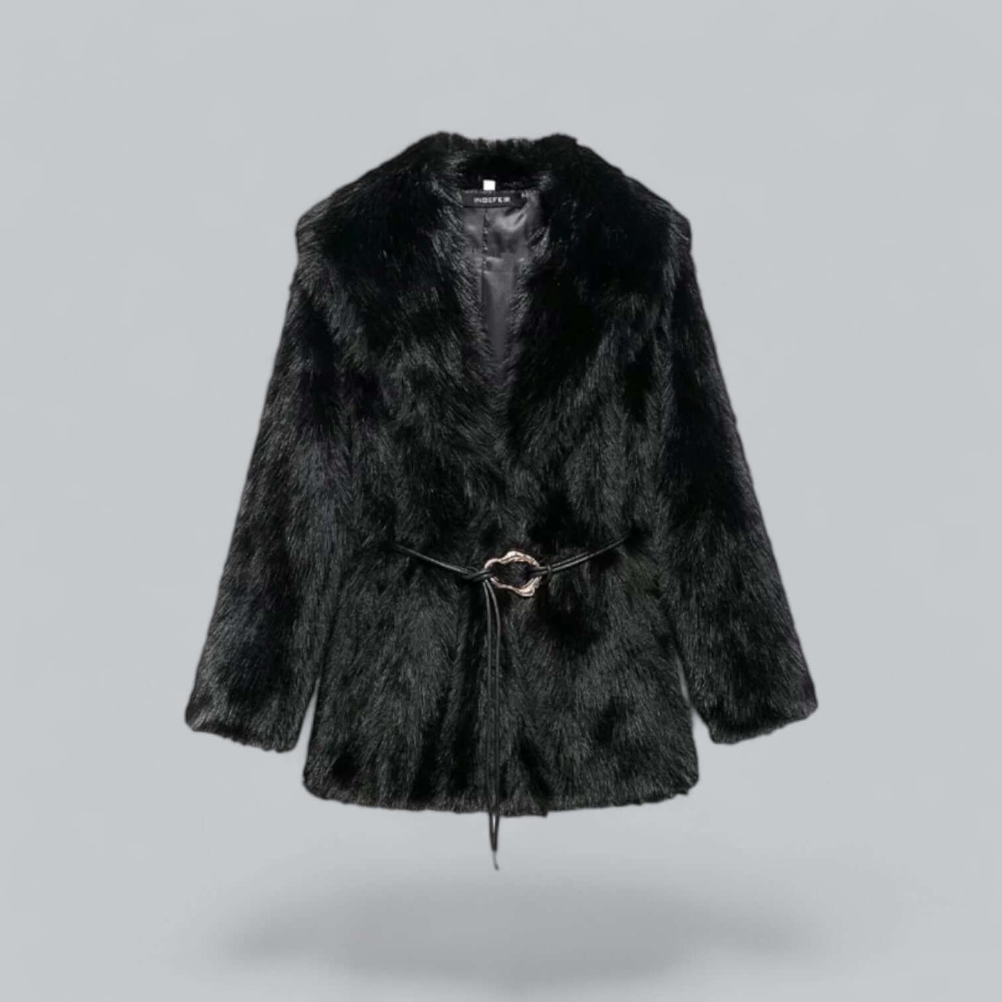 Elegante Damenkleidung | Kunstfell Gürtel Lang Mantel