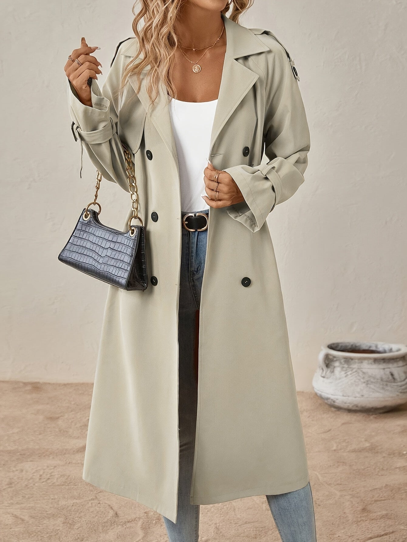 Damen Mantel Langarm Elegante Optik Baumwolle - IdealeKleiden