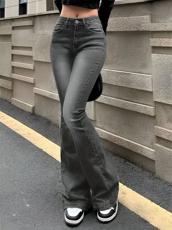 Hoch Taillierte Frauenjeans mit Flare Bein und Stretch - IdealeKleiden