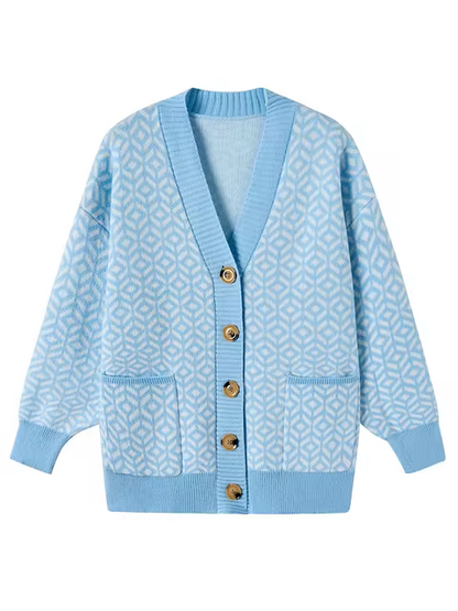 Stilvoller Strickcardigan Geometrisches Muster Knöpfe