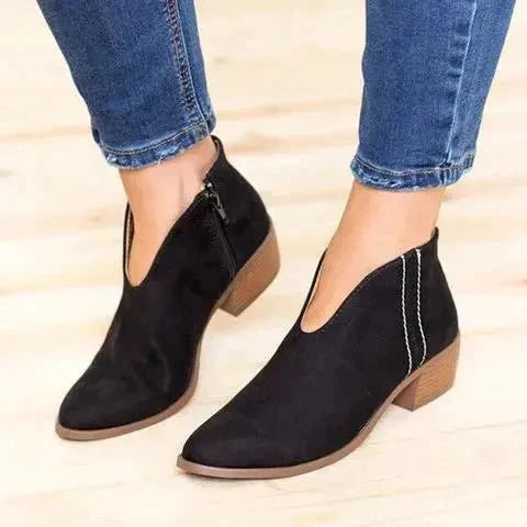 Stilvolle Stiefeletten V-Ausschnitt Spitze Zehen Reißverschluss