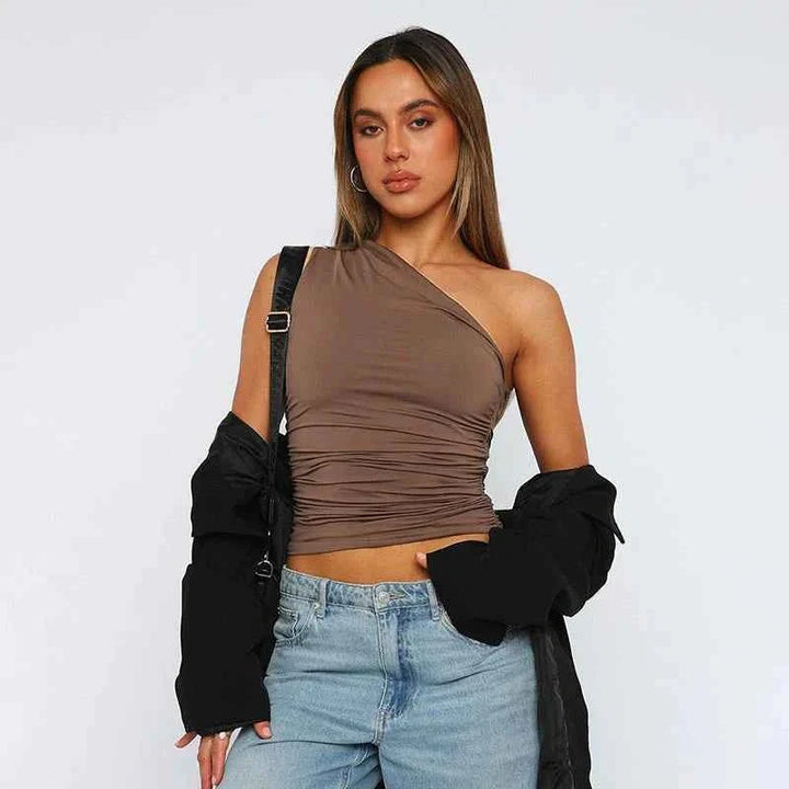 Damen Obertop Elegant Raffung Schulterfrei