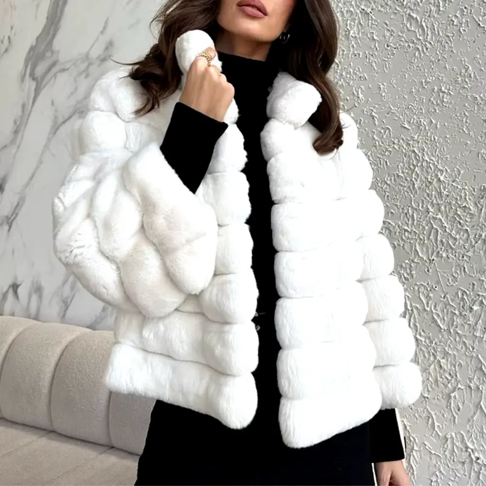 Faux Fur Mantel Damen Elegant Lang