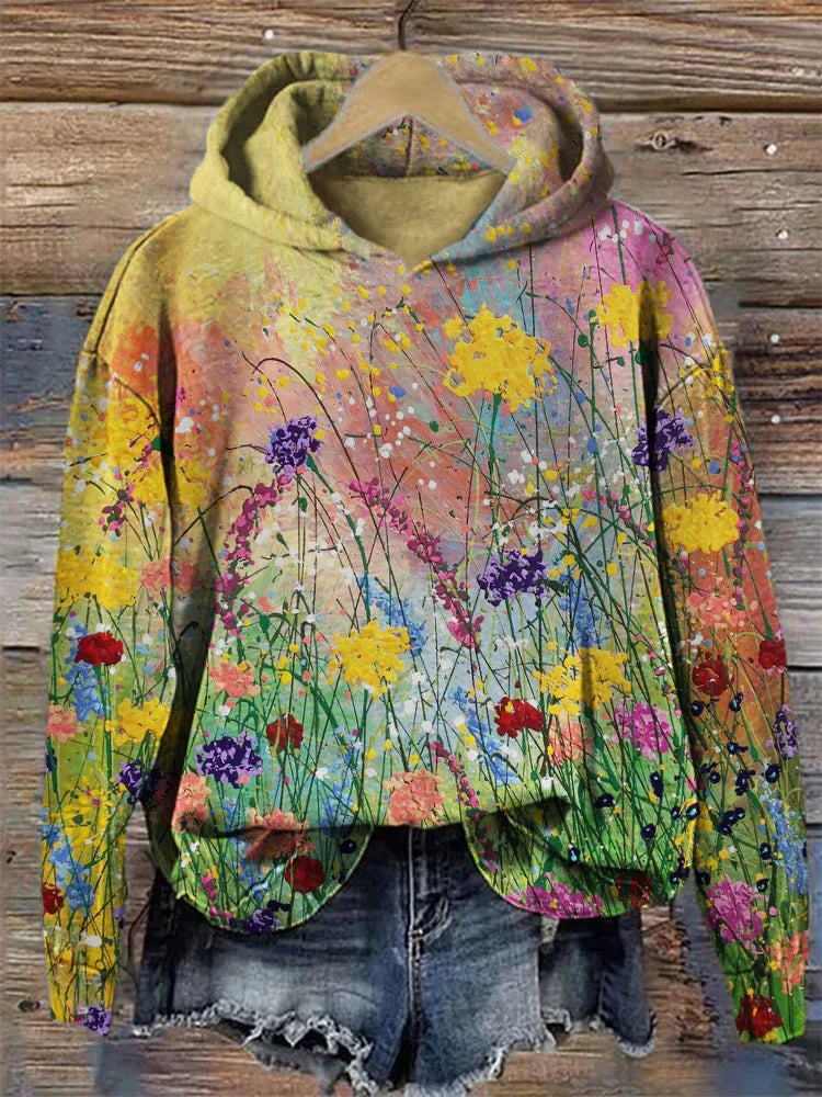 Farbenfrohe Blumen Hoodie Frauen - IdealeKleiden