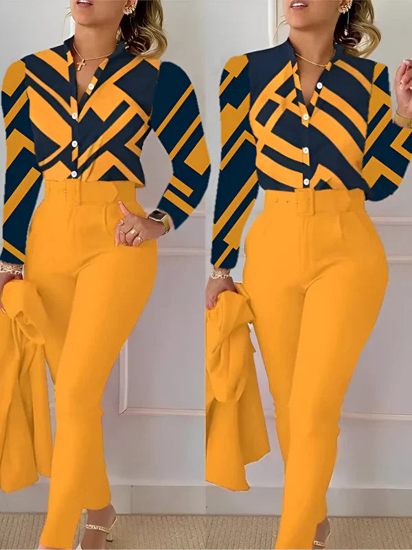 Weibliches Oberteil V-Ausschnitt mit High-Waist-Hose