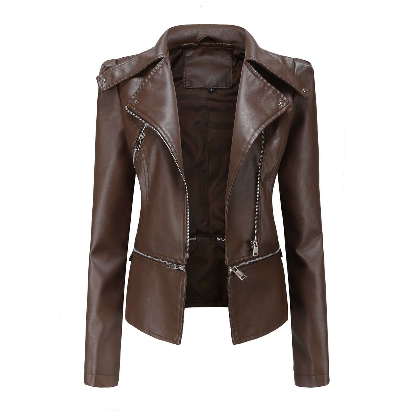 Damen Motorradjacke Slim Fit Kunstleder