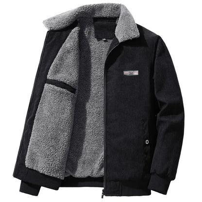 Herren Wintermantel Gerippt Fleece Isolierung Stehkragen