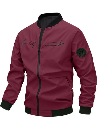 Herren Lederjacke Bestickt Elegant