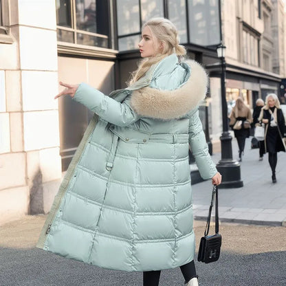 Damen Wintermantel Lang Elegant mit Pelzbesatz