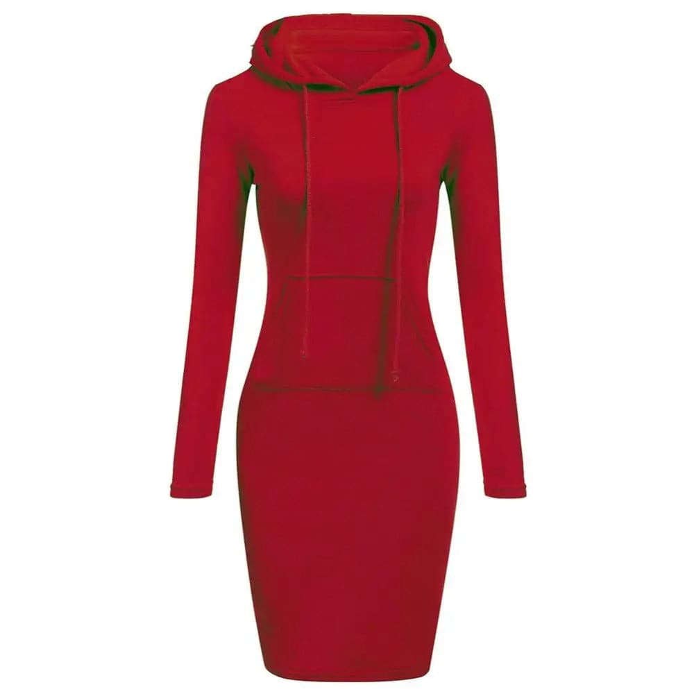 Modisches Hoodie Kleid mit Kapuze und Kängurutasche