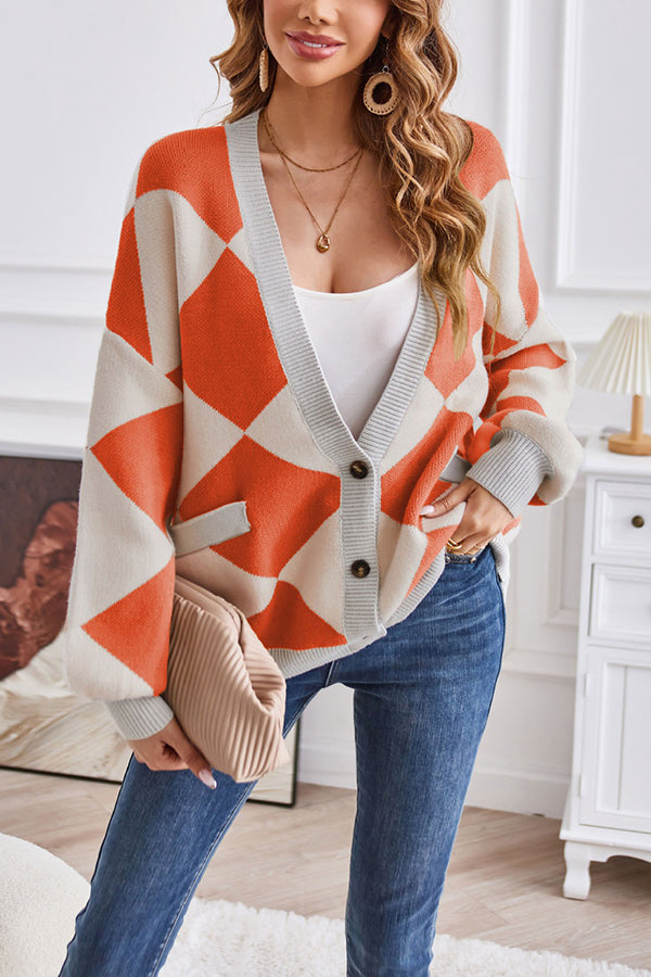 Strickcardigan Geometrisch Patchwork Modern Lässig