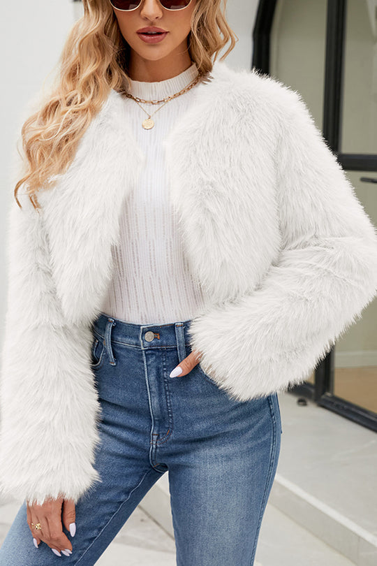 Lange Ärmel Kurze Lässige Kunstpelzjacke → Trendige Kunstpelz Jacke Lange Ärmel Casual