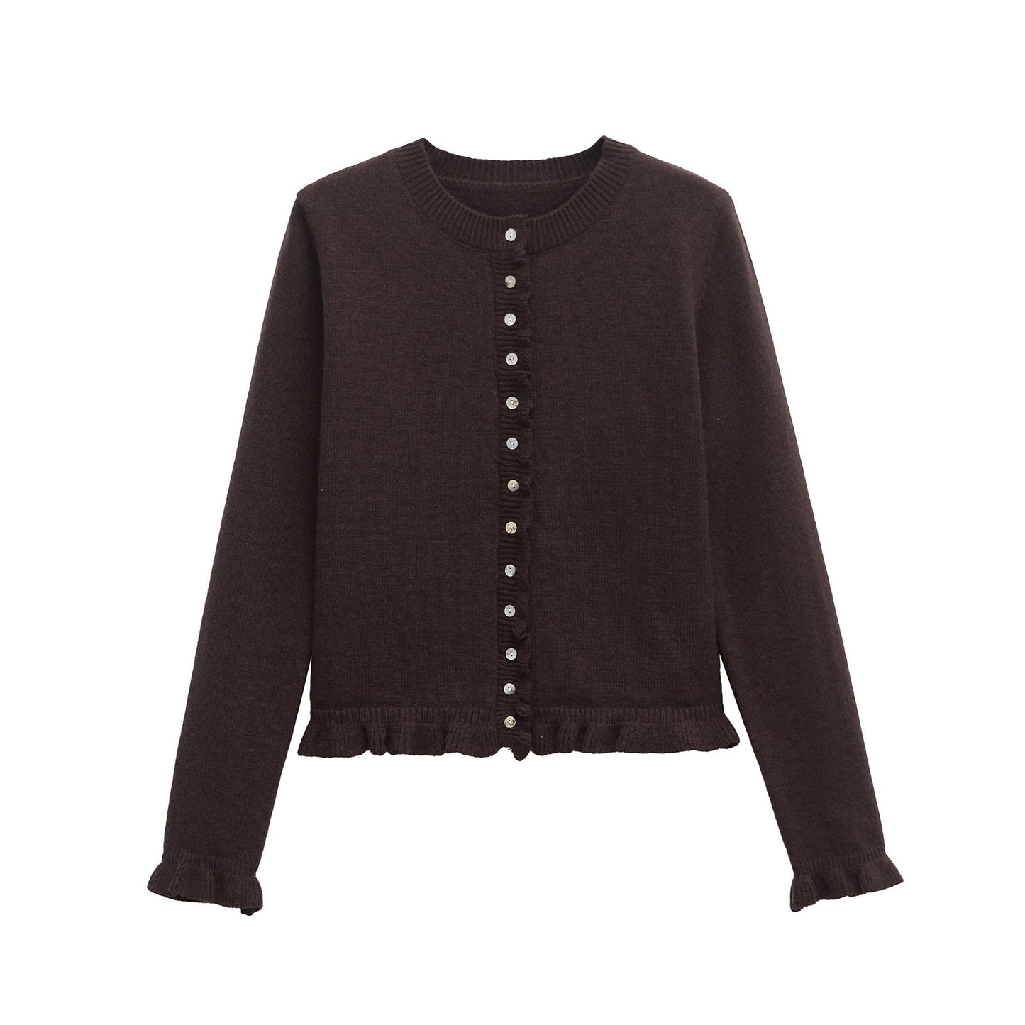 Stylischer Cardigan Damen Rüschen Knopfdesign - IdealeKleiden